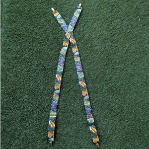 Mens Tropical Jungle Print Suspenders Leopard Toucan Frog Gold German Clips